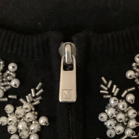 Michael Kors Women Medium Black Cardigan Sweater Beaded Floral Angora Cashmere - Picture 5 of 10